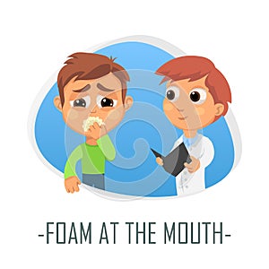 Foam at the mouth medical concept. Vector illustration.