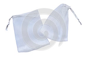 Foaming net for face wash, Mesh soap bag isolated on white background with clipping path. Close up,