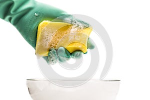 Foamy cleaning sponge in a hand