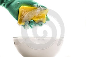 Foamy cleaning sponge in a hand