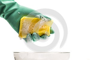 Foamy cleaning sponge in a hand