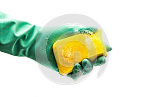 Foamy cleaning sponge in a hand