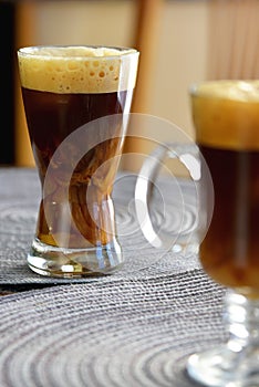 Foamy ice coffee glass