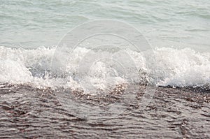 Foamy sea shore at the beach, close up