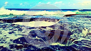 Foamy splash wave at Death Pool, Pangasinan, Philippines.