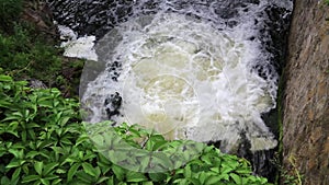 Foamy water of waterfall