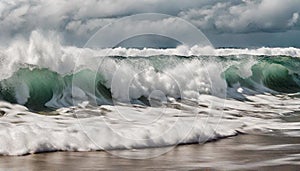 foamy waves rolling in ocean