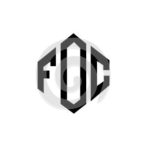 FOC letter logo design with polygon shape. FOC polygon and cube shape logo design. FOC hexagon vector logo template white and photo