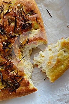 Focaccia bread with rosemary and olive oil