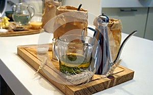 Focaccia ingredients on wooden board