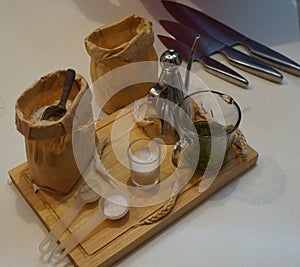 Focaccia ingredients on wooden board