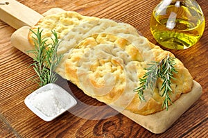 Focaccia with rosemary, olive oil and coarse salt