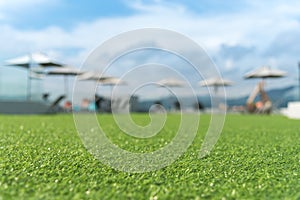 Focus on artificial grass floor