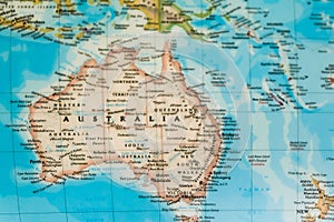 Focus on Australia on the world map