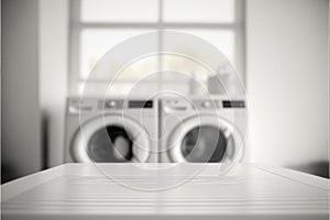 Focus in blur laundry and washing machine background.