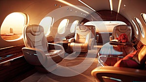 focus blurred private jet interior