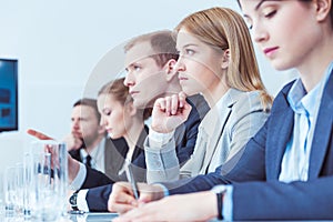 Focus businesspeople on a meeting