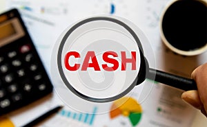 Focus on cash flow and audit of accounts concept. Businessman auditor analyze cash flow