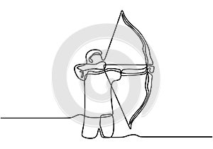 Focus and concentration Single continuous line drawing. Professional archer man with bow and archery