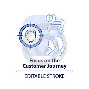 Focus on the customer journey light blue concept icon