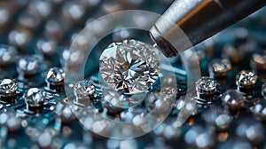 Focus on a diamond on a microchip under a microscope