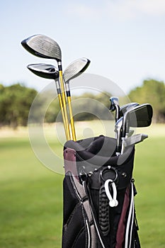 Focus on foreground of a golf bag