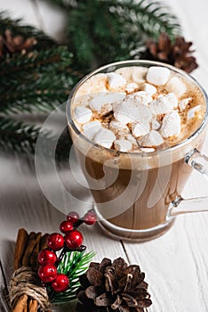 Focus of glass cup of cocoa