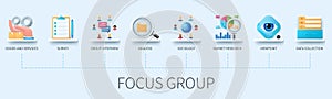 Focus group banner with icons vector infographic in 3D style