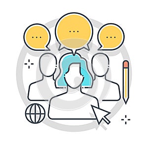 Focus group related color line vector icon, illustration
