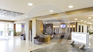 Focus on inscription reception in hotel lobby