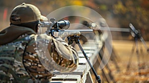 The focus and precision of a sharpshooter as they aim and dodge targets in an intense shooting competition