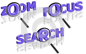 Focus search zoom magnify lens magnifying glass