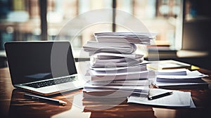 focus stack of papers on desk