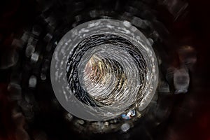 Focus stacked image of inside interior of a flexible HVAC duct line