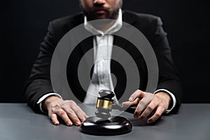 Focus wooden gavel with burred background of lawyer. equility