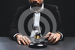 Focus wooden gavel with burred background of lawyer. equility