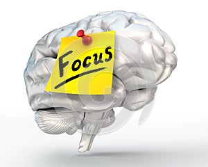 Focus word note paper on brain