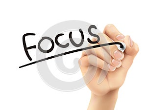 Focus word written by 3d hand