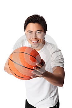 Focused basketball player in shorts and tshirt