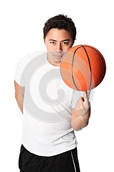 Focused basketball player in shorts and tshirt