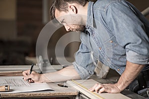 Focused carpenter at work