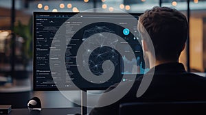 man analyzing complex data on a computer screen