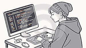 Focused Coder on Laptop - Programming & Digital Work Vector, vector design Generative AI