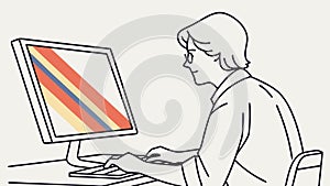 Working on a Computer, Productive Office Work, vector design Generative AI