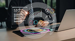 Professional SEO Optimization Strategy and Digital Marketing Analysis with Modern Technology Interface