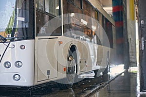 Focused photo on big wheels of autobus