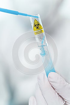 Focused photo on marked test tube with liquid