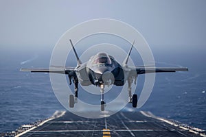 Focused precision landing of F-35 fighter jet on aircraft carrier
