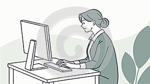 Focused Professional Working on Desktop Computer at Office, vector design Generative AI