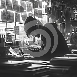 Focused Reader in Quaint Bookstore